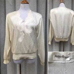 VTG Philippe Marques cream, Off white, Ivory fabric applique Top sweater blouse